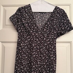 Floral Black V-Neck Women's dress